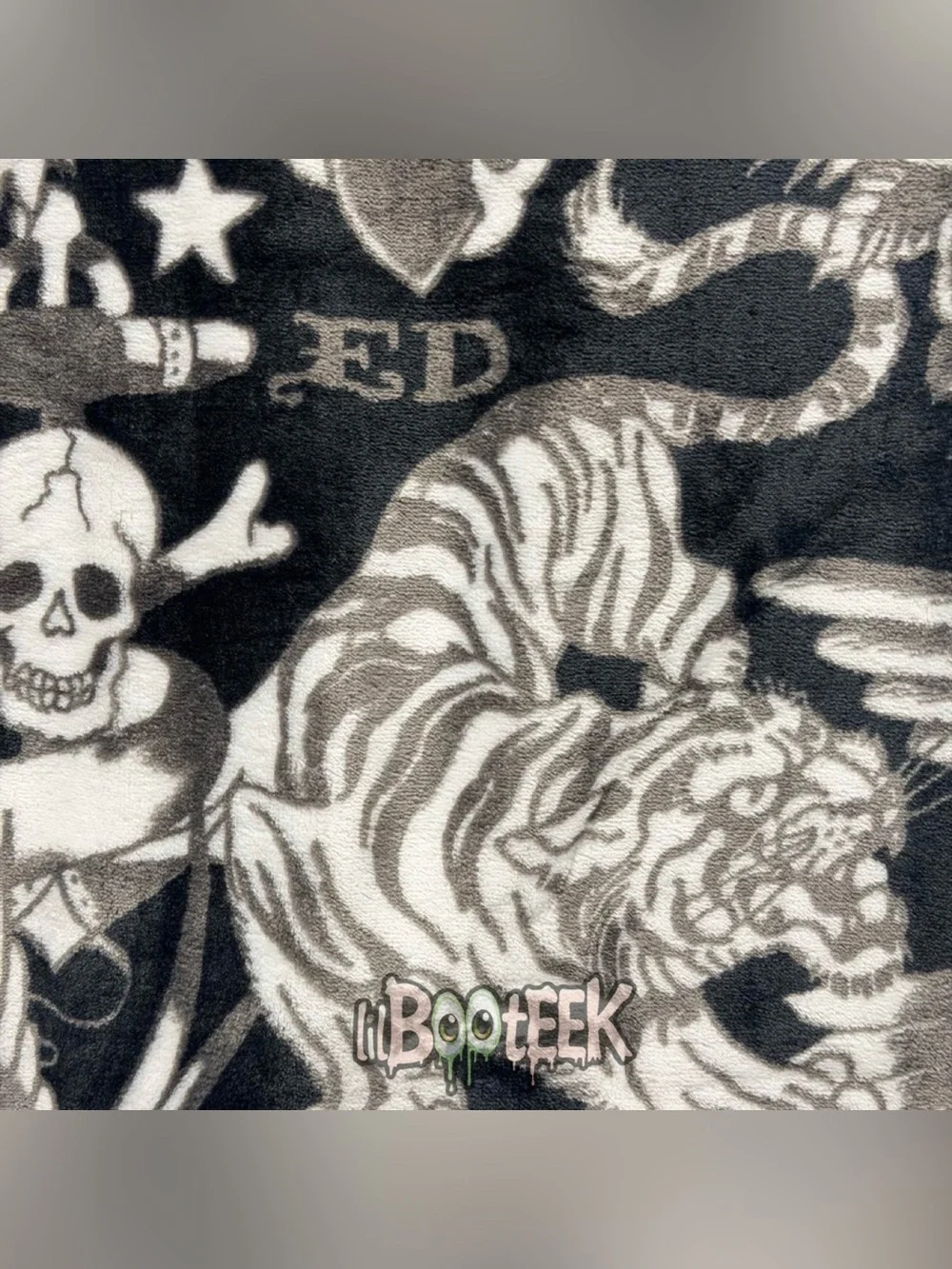 Ed Hardy Black & White Flash Tattoo Print Plush Oversized Throw Blanket